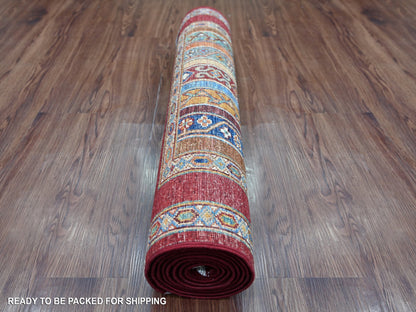 Kazak Tribal & Geometric hand-knotted wool runner in Red, 2'8" x 8'5" — SKU O021665 (view 4)