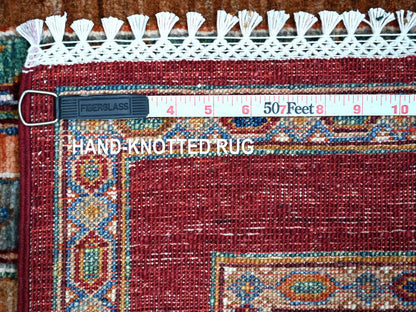 Kazak Tribal & Geometric hand-knotted wool runner in Red, 2'8" x 8'5" — SKU O021665 (view 6)