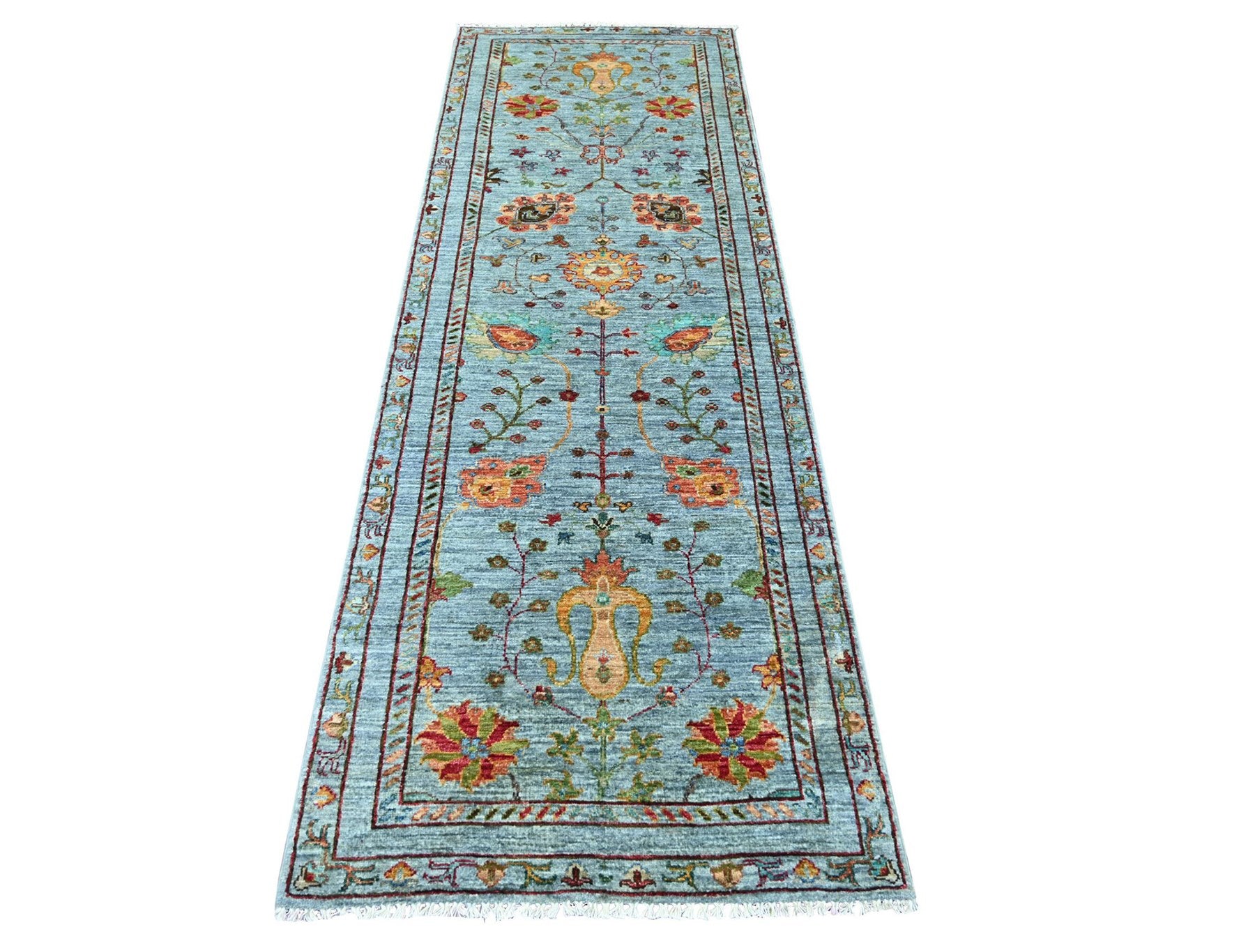 Blue 2'10" x 8'5" Tribal & Geometric Hand knotted Wool Rug - Sku: O021666