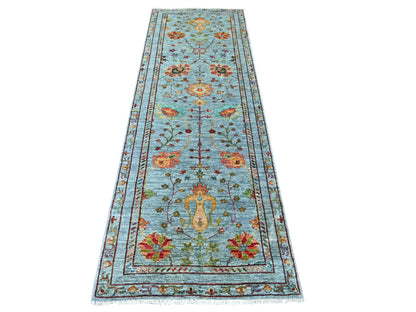 Blue 2'10" x 8'5" Tribal & Geometric Hand knotted Wool Rug - Sku: O021666