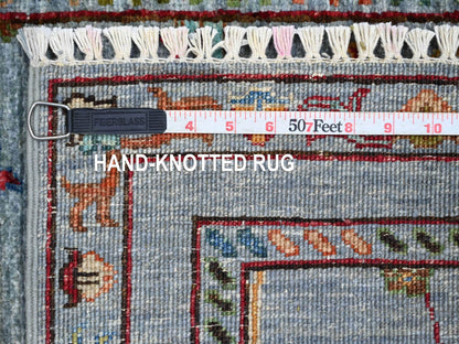 Blue 2'10" x 8'5" Tribal & Geometric Hand knotted Wool Rug - Sku: O021666
