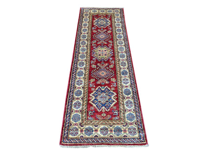 Kazak Tribal & Geometric hand-knotted wool runner in Red & Ivory, 2'4" x 6'9" — SKU O021667