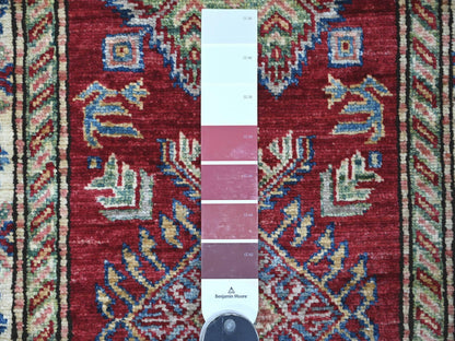 Kazak Tribal & Geometric hand-knotted wool runner in Red & Ivory, 2'4" x 6'9" — SKU O021667 (view 3)