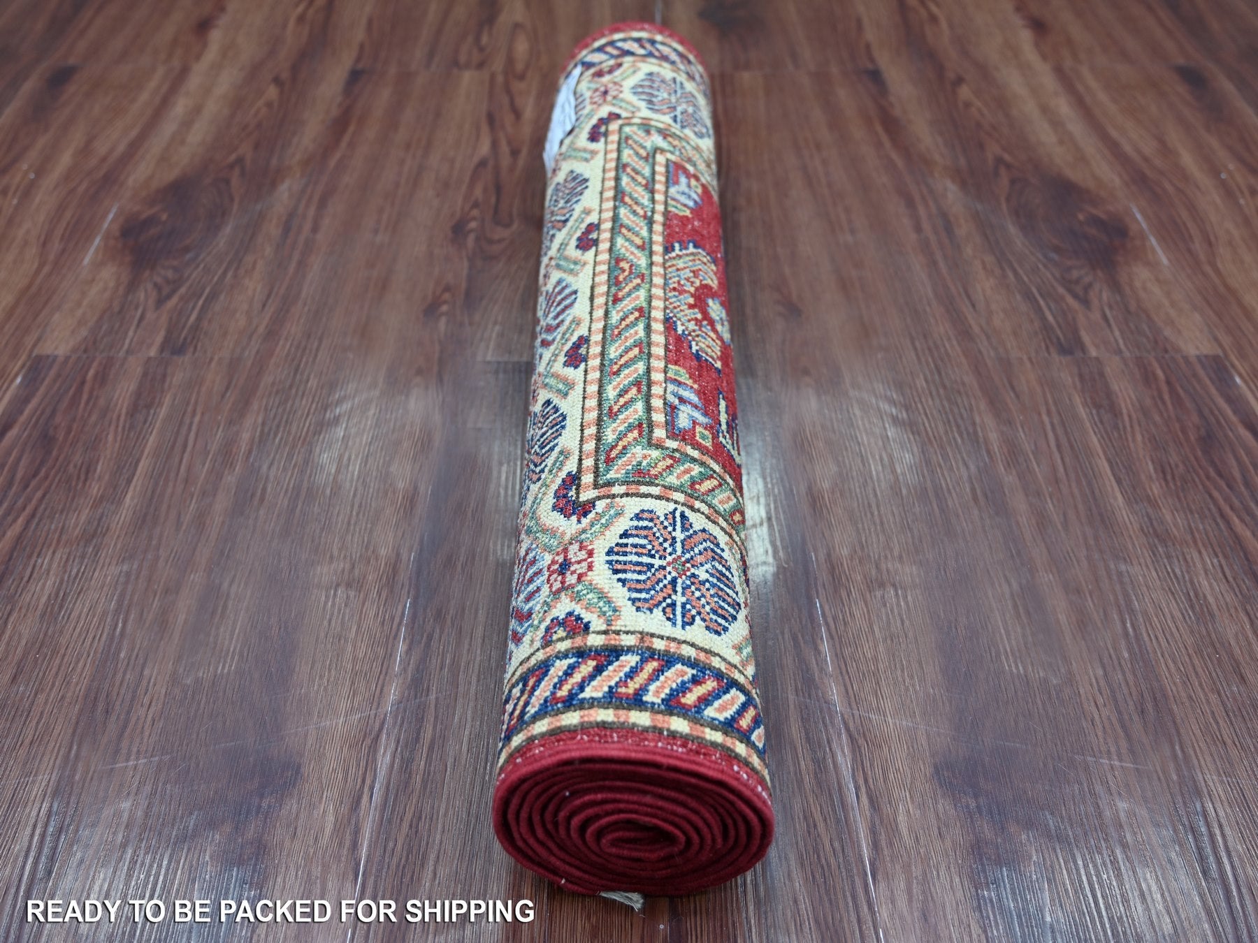 Kazak Tribal & Geometric hand-knotted wool runner in Red & Ivory, 2'4" x 6'9" — SKU O021667 (view 4)
