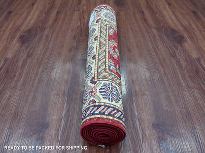 Kazak Tribal & Geometric hand-knotted wool runner in Red & Ivory, 2'4" x 6'9" — SKU O021667 (view 4)