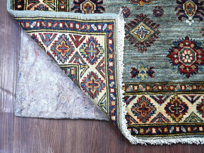 Kazak Tribal & Geometric hand-knotted wool rug in Gray & Ivory, 2'7" x 3'10" — SKU O021669 (view 2)
