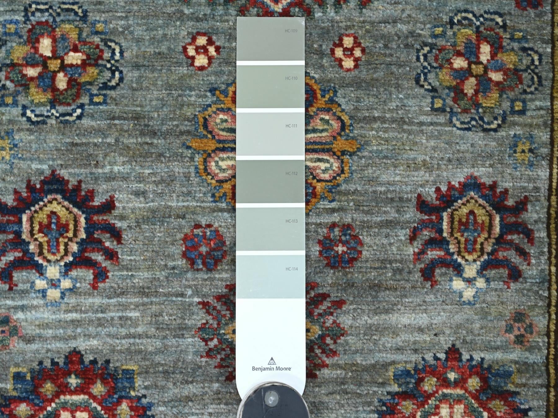 Kazak Tribal & Geometric hand-knotted wool rug in Gray & Ivory, 2'7" x 3'10" — SKU O021669 (view 3)
