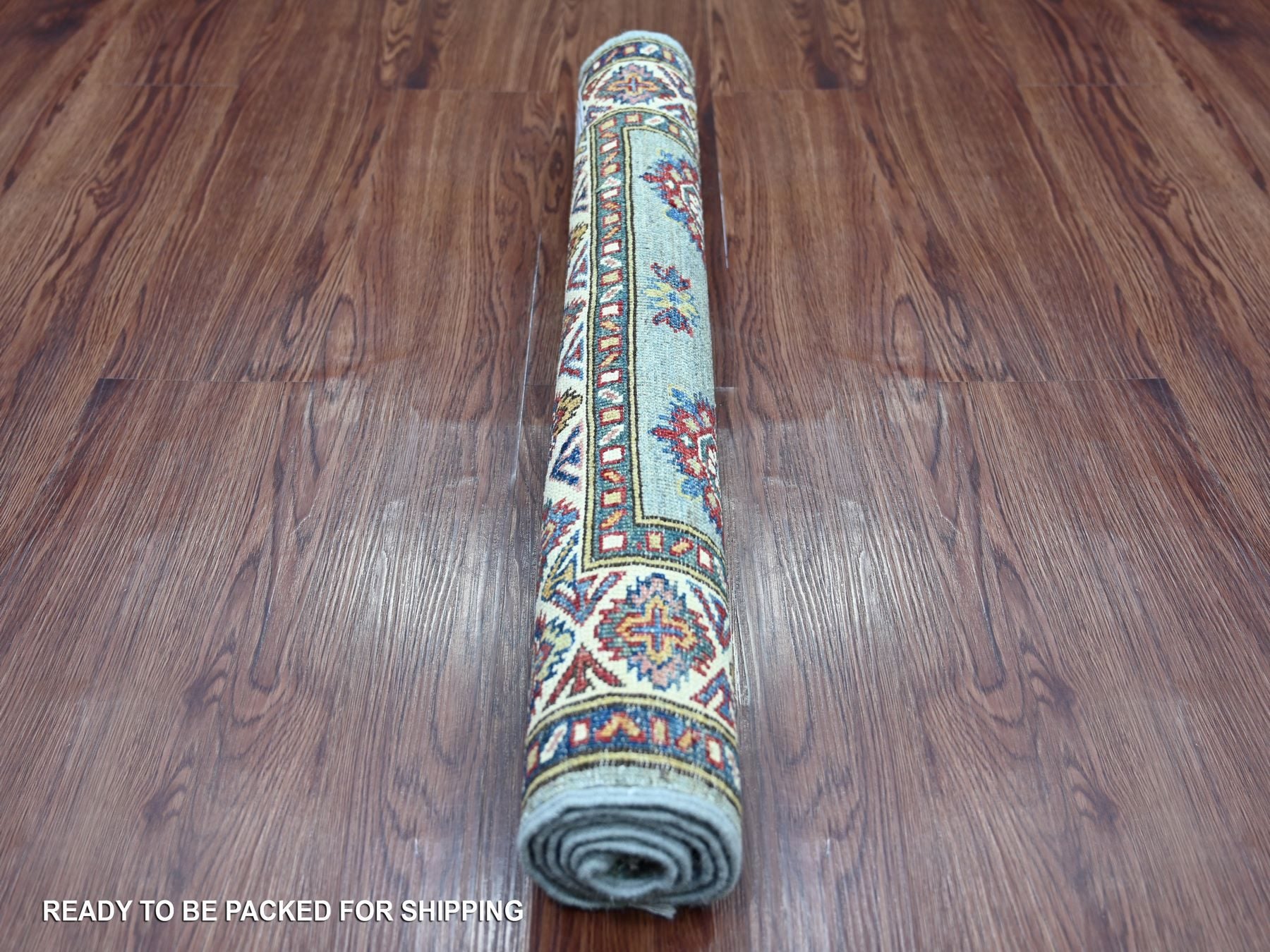 Kazak Tribal & Geometric hand-knotted wool rug in Gray & Ivory, 2'7" x 3'10" — SKU O021669 (view 4)