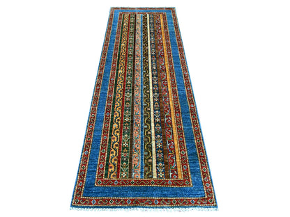 Blue 2'10" x 8'1" Tribal & Geometric Hand knotted Wool Rug - Sku: O021670