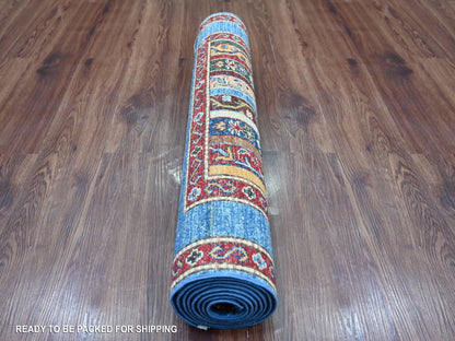 Blue 2'10" x 8'1" Tribal & Geometric Hand knotted Wool Rug - Sku: O021670