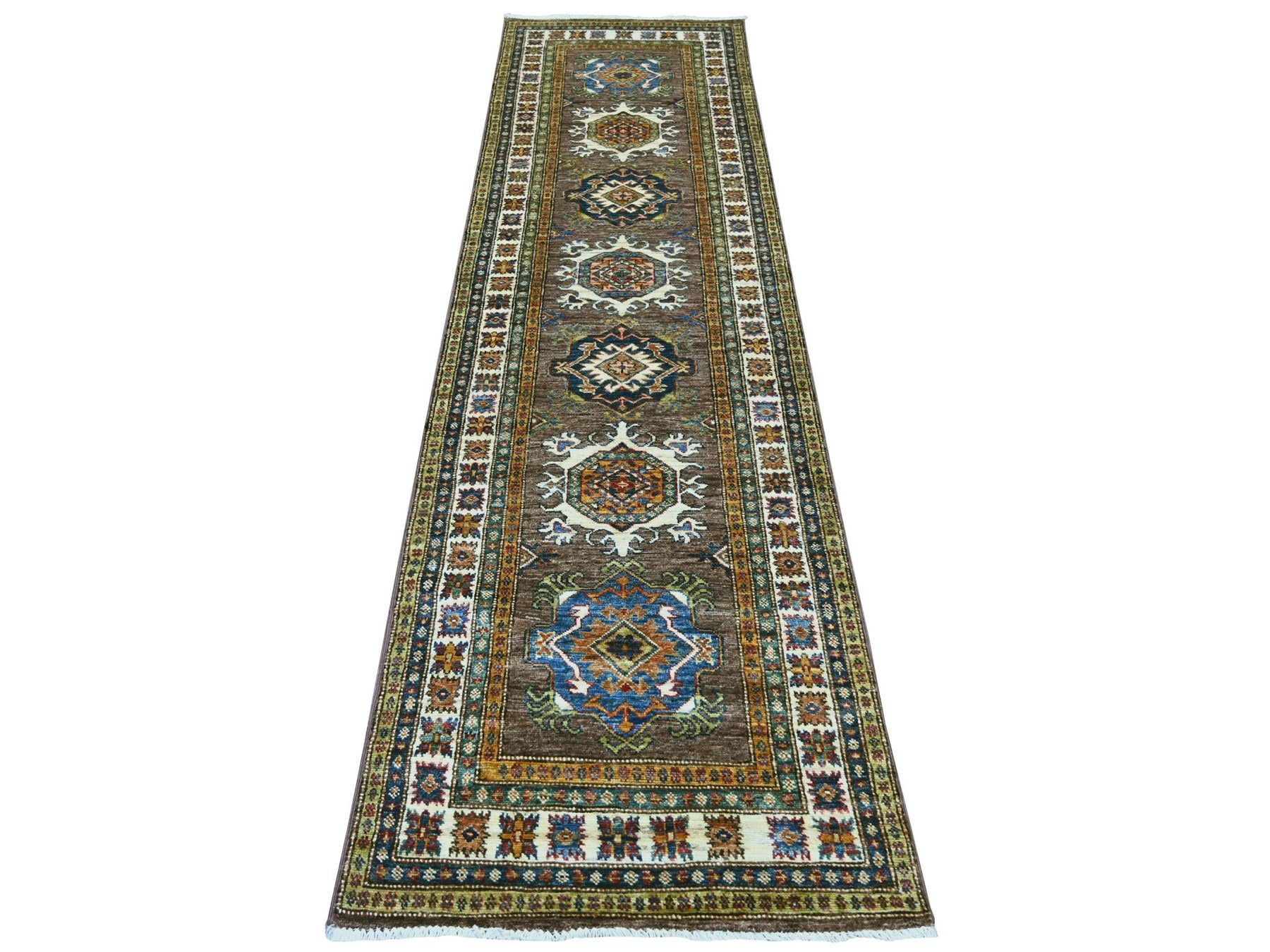 Brown 2'7" x 9'4" Tribal & Geometric Hand knotted Wool Rug - Sku: O021671