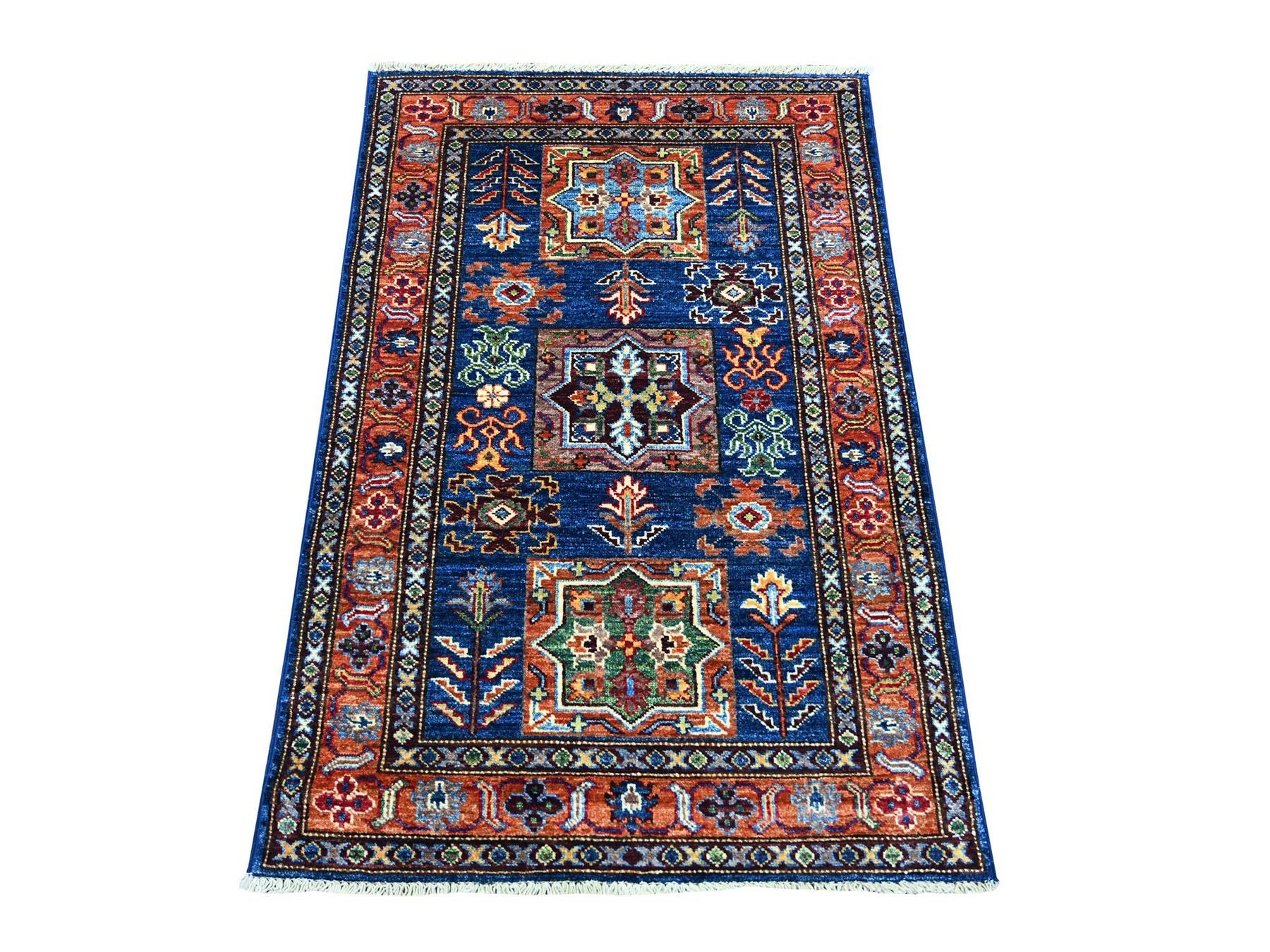 Blue 2'9" x 4'1" Tribal & Geometric Hand knotted Wool Rug - Sku: O021674