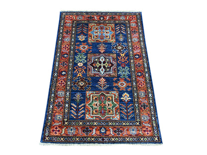 Blue 2'9" x 4'1" Tribal & Geometric Hand knotted Wool Rug - Sku: O021674