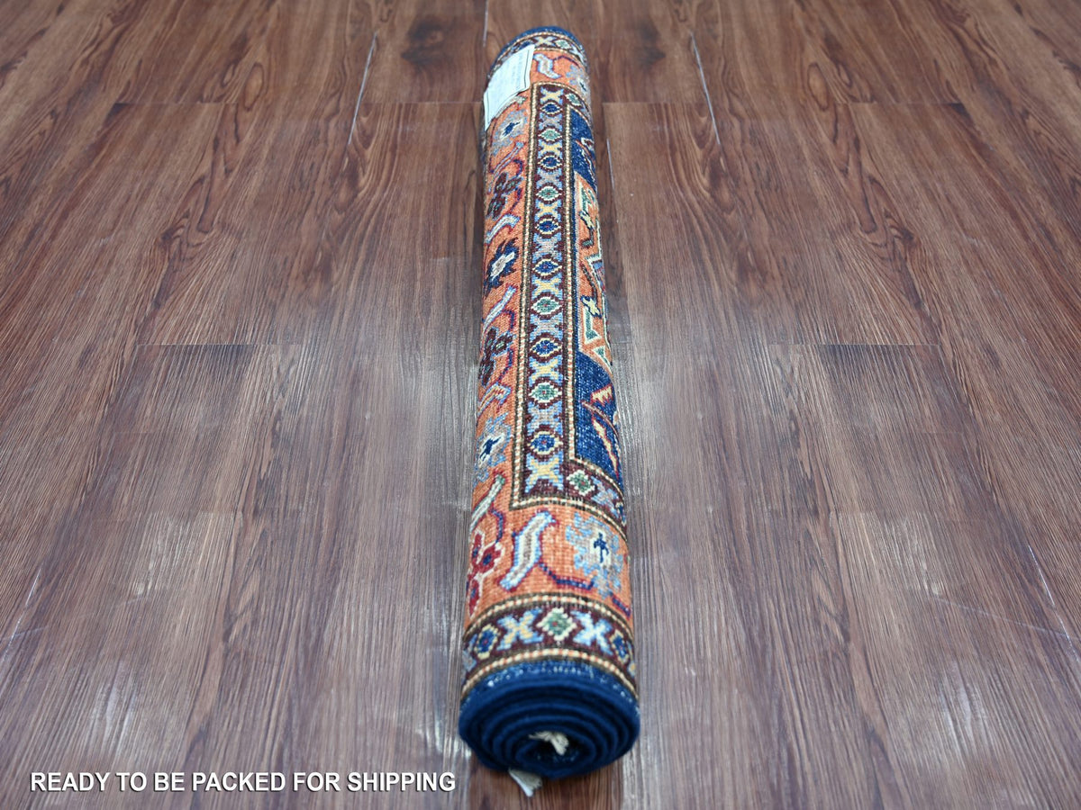 Kazak Tribal & Geometric hand-knotted wool rug in Blue & Rust, 2'9" x 4'1" — SKU O021674 (view 4)