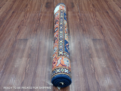 Kazak Tribal & Geometric hand-knotted wool rug in Blue & Rust, 2'9" x 4'1" — SKU O021674 (view 4)