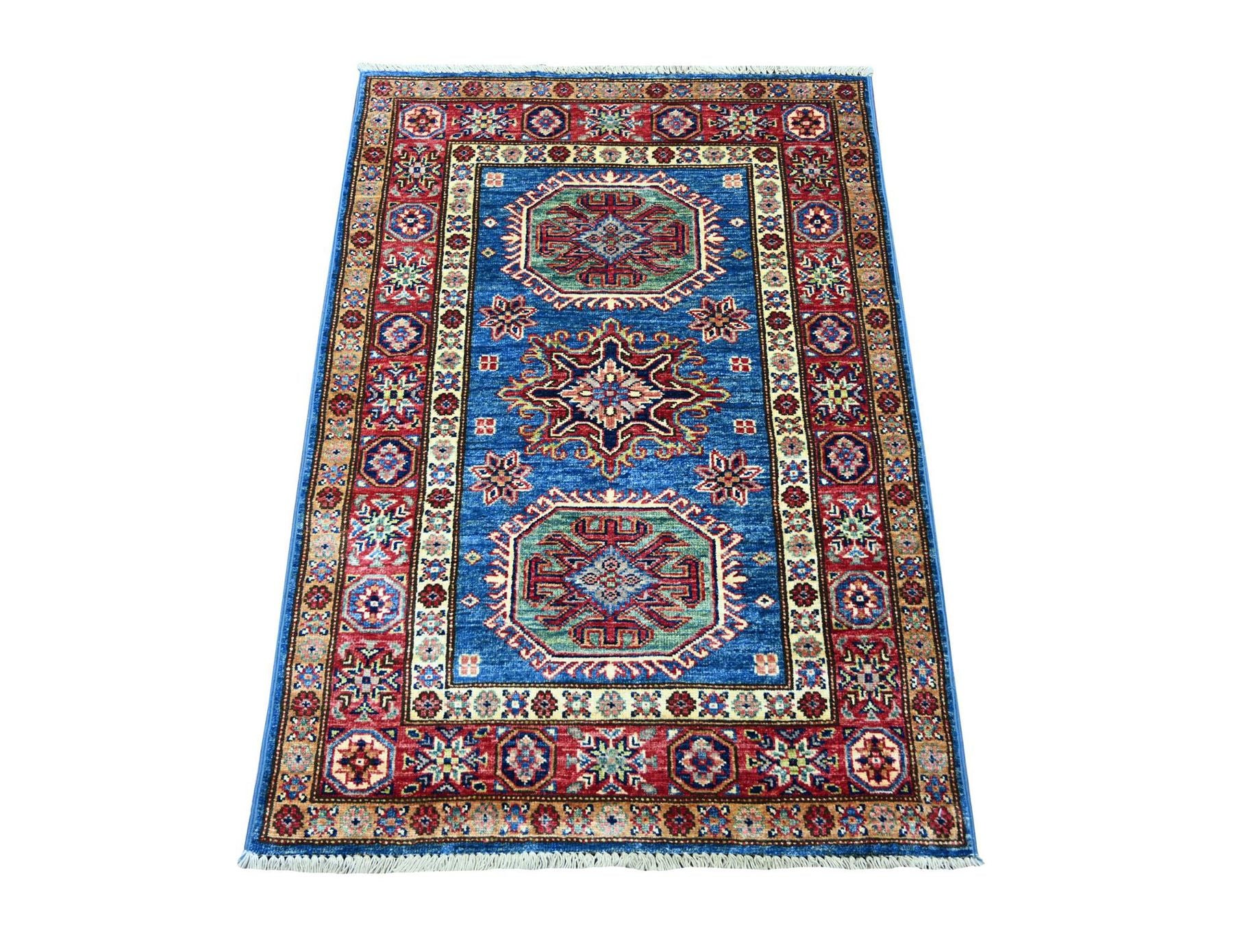 Blue 2'10" x 3'11" Tribal & Geometric Hand knotted Wool Rug - Sku: O021675