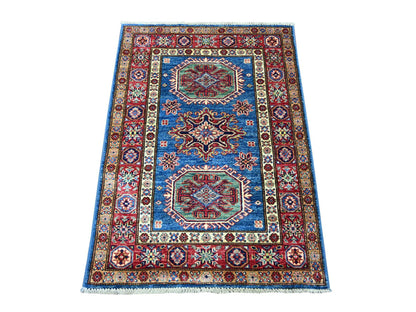 Blue 2'10" x 3'11" Tribal & Geometric Hand knotted Wool Rug - Sku: O021675