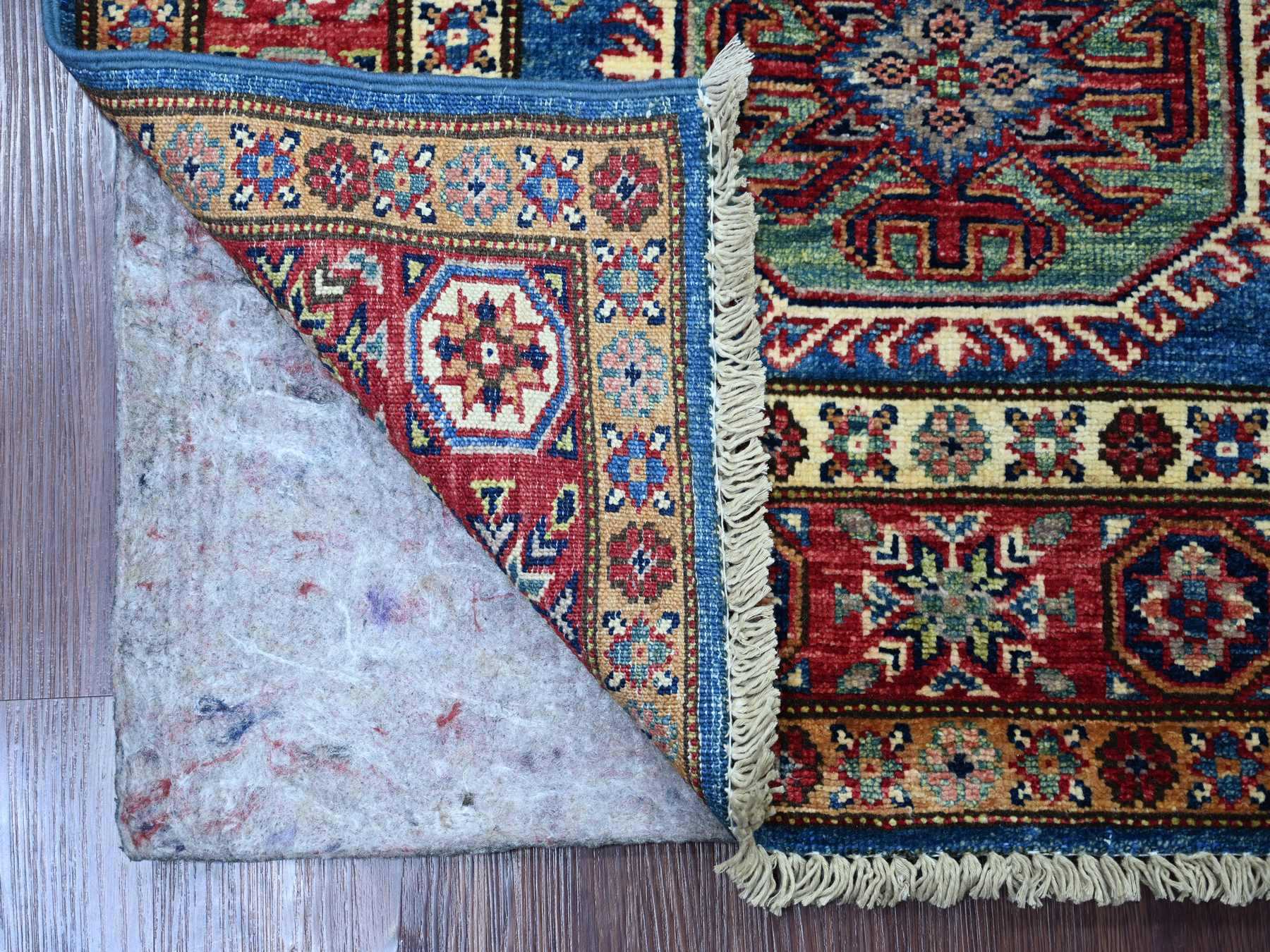 Kazak Tribal & Geometric hand-knotted wool rug in Blue & Red, 2'10" x 3'11" — SKU O021675 (view 2)