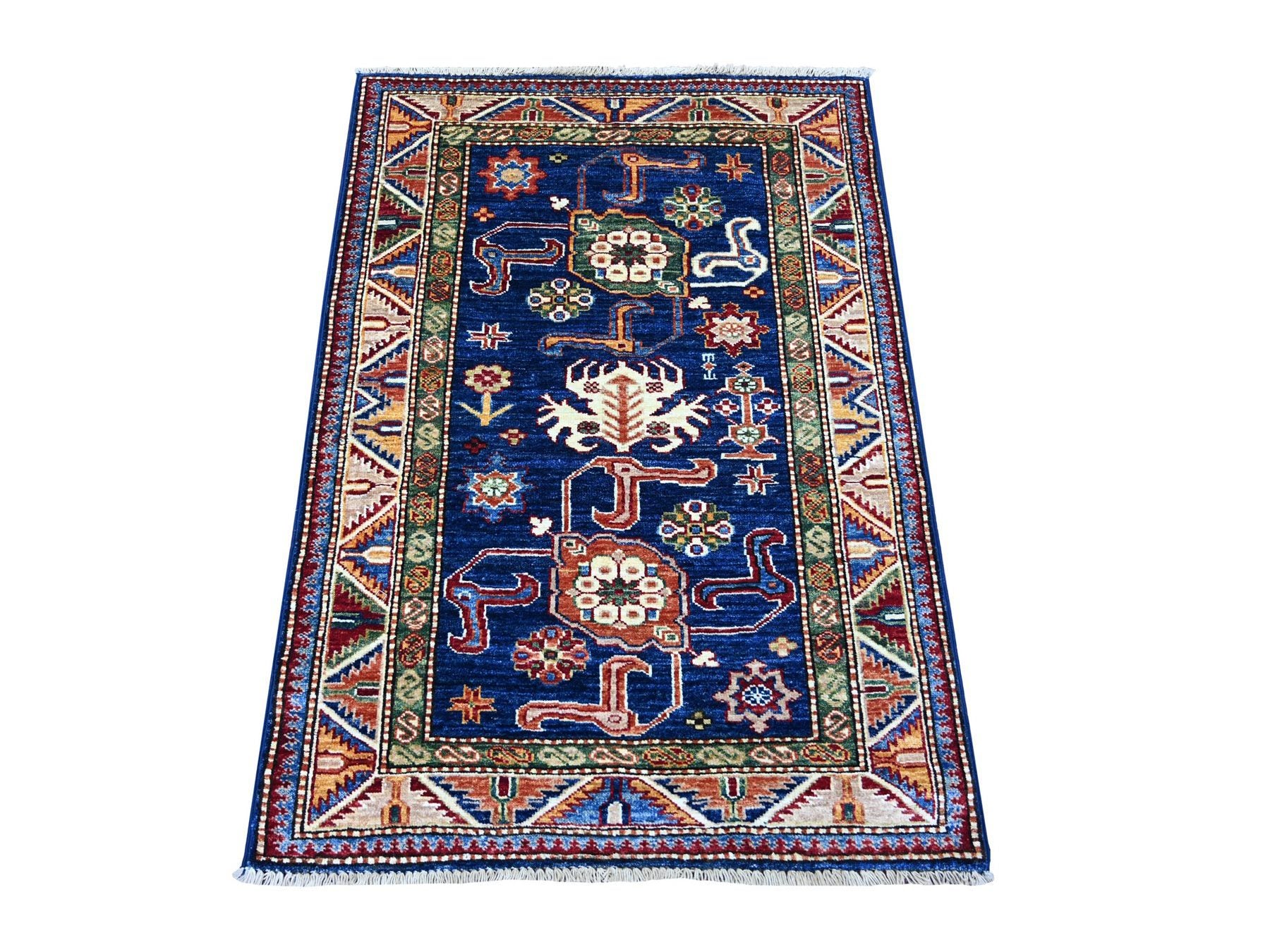 Blue 2'10" x 4'0" Tribal & Geometric Hand knotted Wool Rug - Sku: O021676