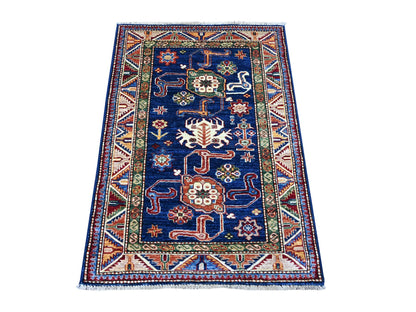Blue 2'10" x 4'0" Tribal & Geometric Hand knotted Wool Rug - Sku: O021676