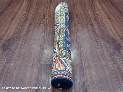 Blue 2'10" x 4'0" Tribal & Geometric Hand knotted Wool Rug - Sku: O021676