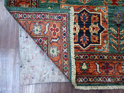 Green 2'10" x 4'2" Tribal & Geometric Hand knotted Wool Rug - Sku: O021677