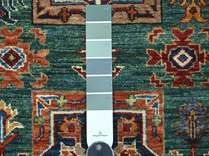Green 2'10" x 4'2" Tribal & Geometric Hand knotted Wool Rug - Sku: O021677