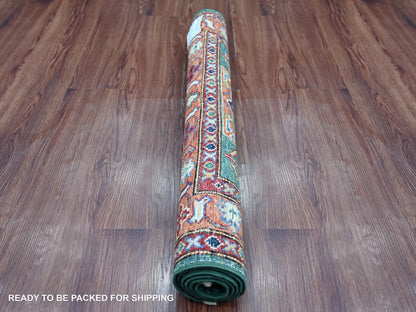 Green 2'10" x 4'2" Tribal & Geometric Hand knotted Wool Rug - Sku: O021677
