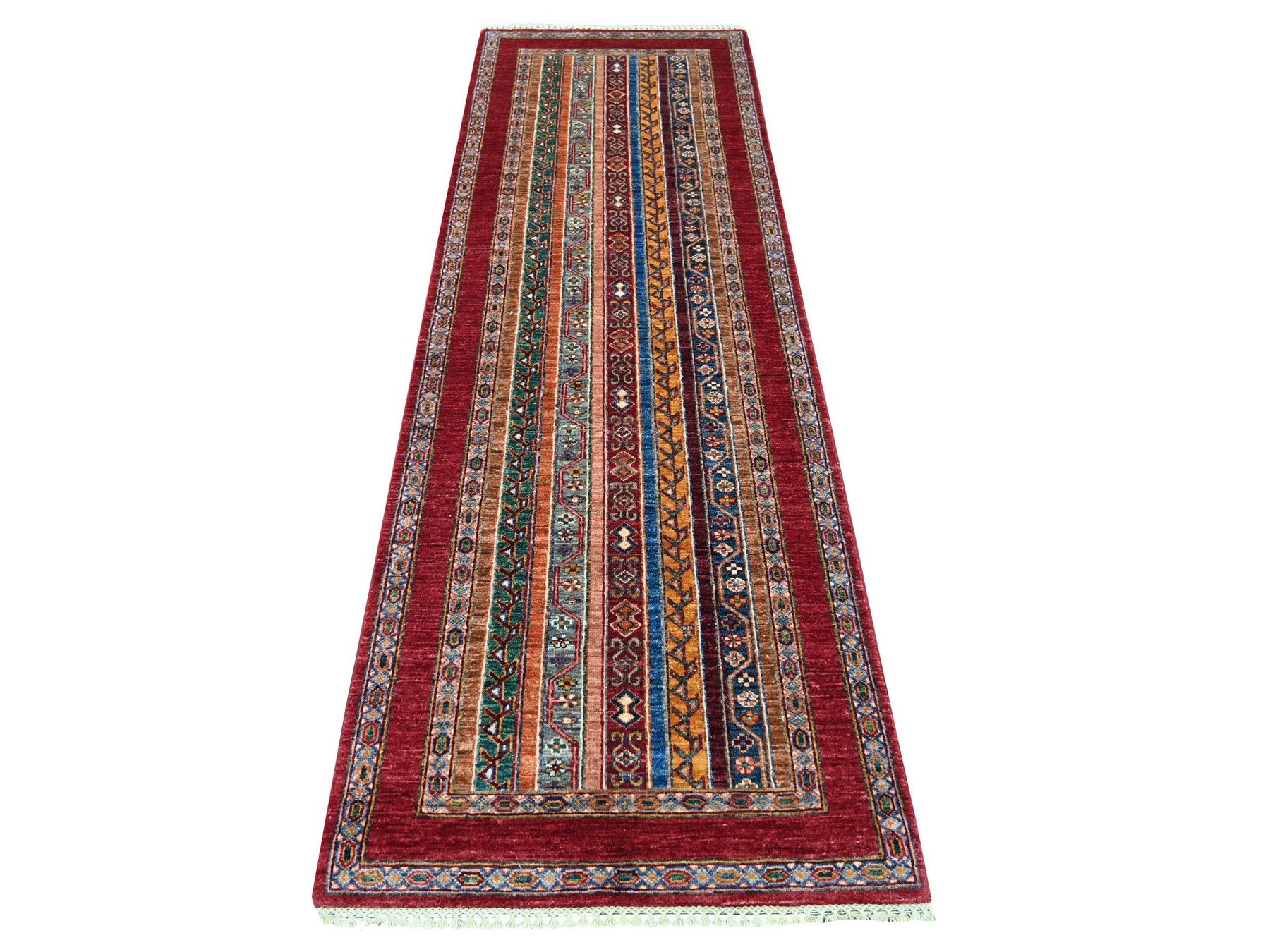 Kazak Tribal & Geometric hand-knotted wool runner in Red & Red,, 2'9" x 8'5" — SKU O021678