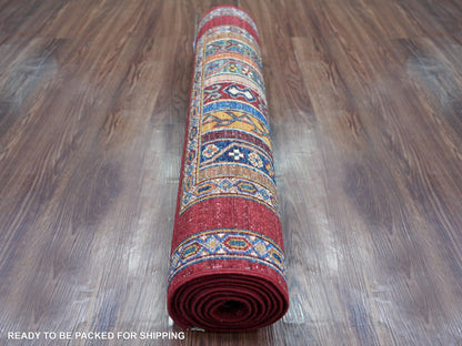 Kazak Tribal & Geometric hand-knotted wool runner in Red & Red,, 2'9" x 8'5" — SKU O021678 (view 4)
