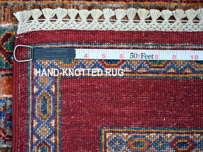 Kazak Tribal & Geometric hand-knotted wool runner in Red & Red,, 2'9" x 8'5" — SKU O021678 (view 6)