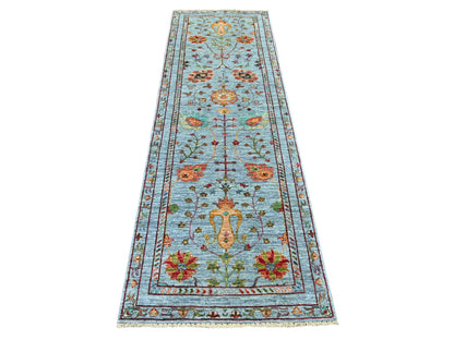 Blue 2'9" x 8'6" Tribal & Geometric Hand knotted Wool Rug - Sku: O021679
