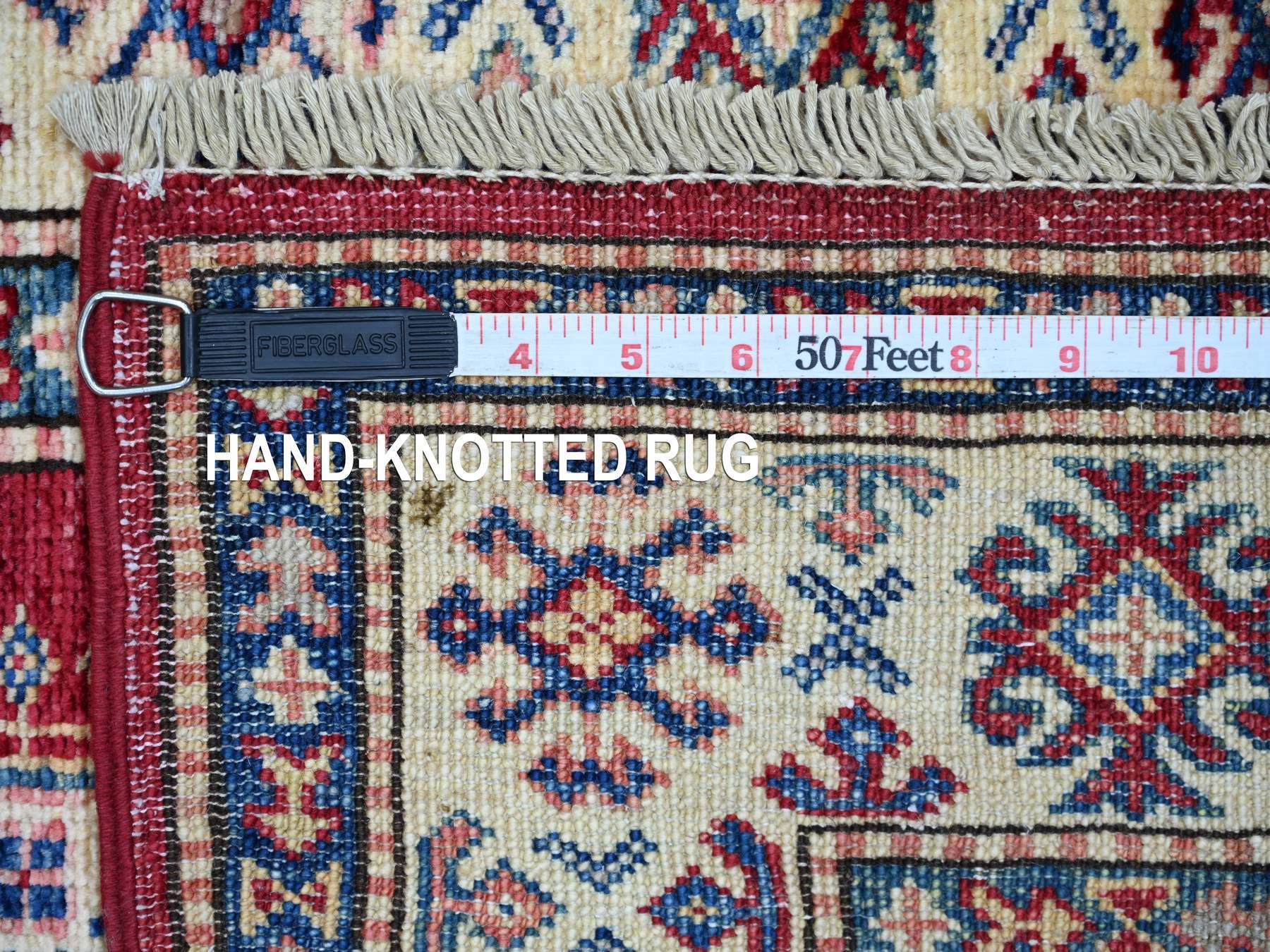 Kazak Tribal & Geometric hand-knotted wool runner in Red & Ivory, 2'6" x 8'3" — SKU O021681 (view 6)