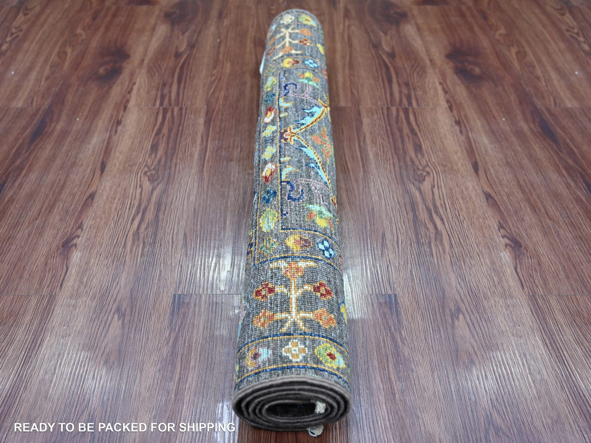 Tribal & Geometric hand-knotted wool rug in Gray, 2'8" x 4' — SKU O021682 (view 4)