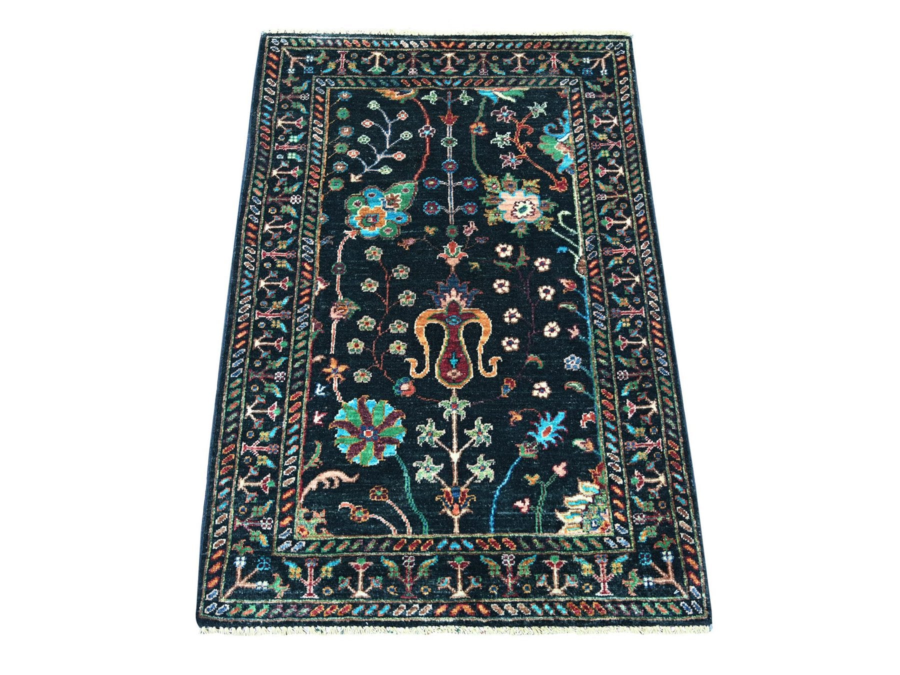 Black 2'9" x 4'1" Tribal & Geometric Hand knotted Wool Rug - Sku: O021684