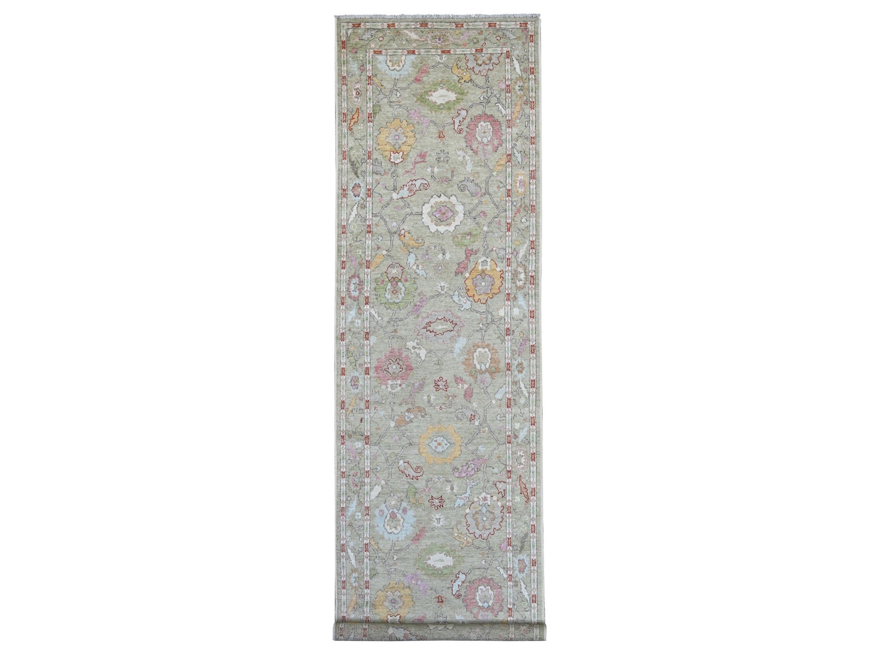 Green 4'0" x 15'8" Oushak And Peshawar Hand knotted Wool Rug - Sku: O021686