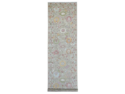 Green 4'0" x 15'8" Oushak And Peshawar Hand knotted Wool Rug - Sku: O021686