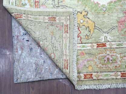 Green 4'0" x 15'8" Oushak And Peshawar Hand knotted Wool Rug - Sku: O021686
