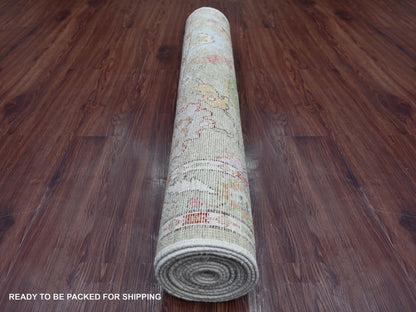 Green 4'0" x 15'8" Oushak And Peshawar Hand knotted Wool Rug - Sku: O021686