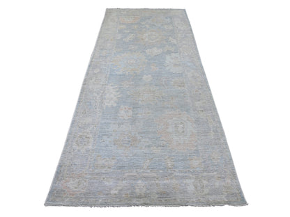 Blue 4'1" x 9'8" Oushak And Peshawar Hand knotted Wool Rug - Sku: O021688