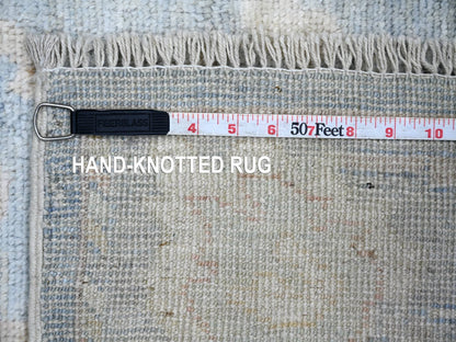 Blue 4'1" x 9'8" Oushak And Peshawar Hand knotted Wool Rug - Sku: O021688