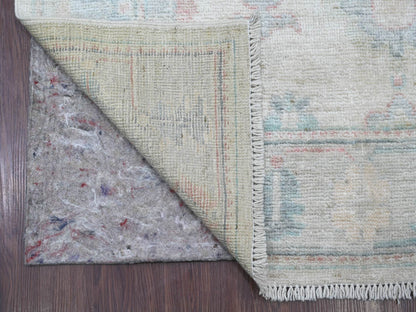 Grey 4'0" x 19'1" Oushak And Peshawar Hand knotted Wool Rug - Sku: O021689