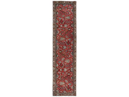 Kashan Vintage hand-knotted wool runner in Red & Chocolate Brown, 2'10" x 12'3" — SKU O02168