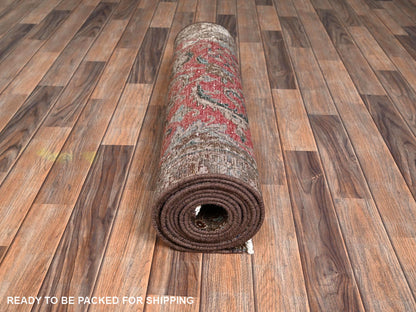 Kashan Vintage hand-knotted wool runner in Red & Chocolate Brown, 2'10" x 12'3" — SKU O02168 (view 5)