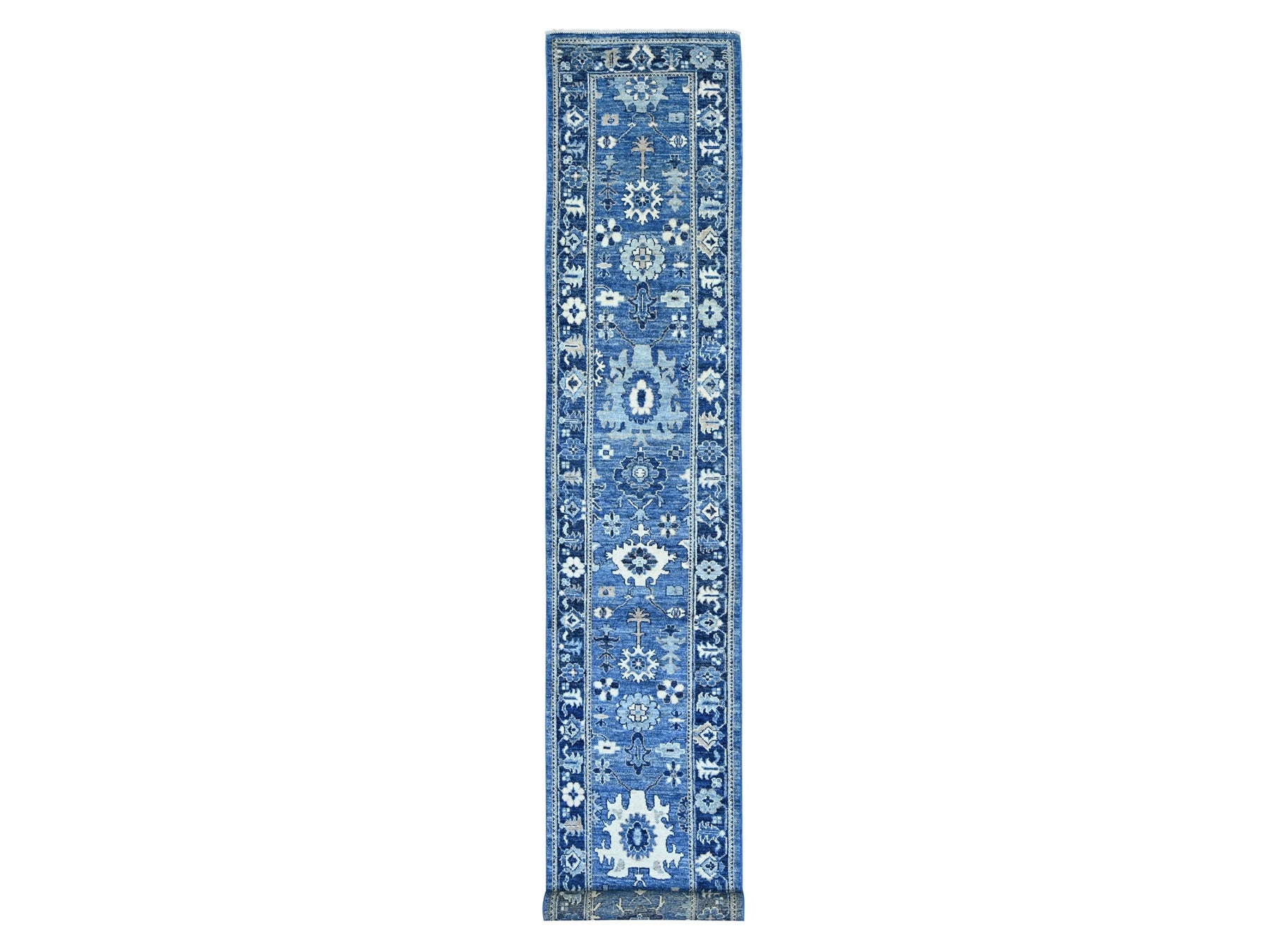 Blue 2'9" x 16'8" Oushak And Peshawar Hand knotted Wool Rug - Sku: O021690