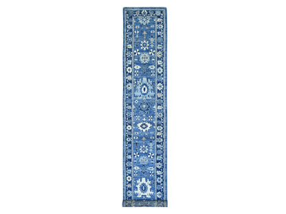 Blue 2'9" x 16'8" Oushak And Peshawar Hand knotted Wool Rug - Sku: O021690