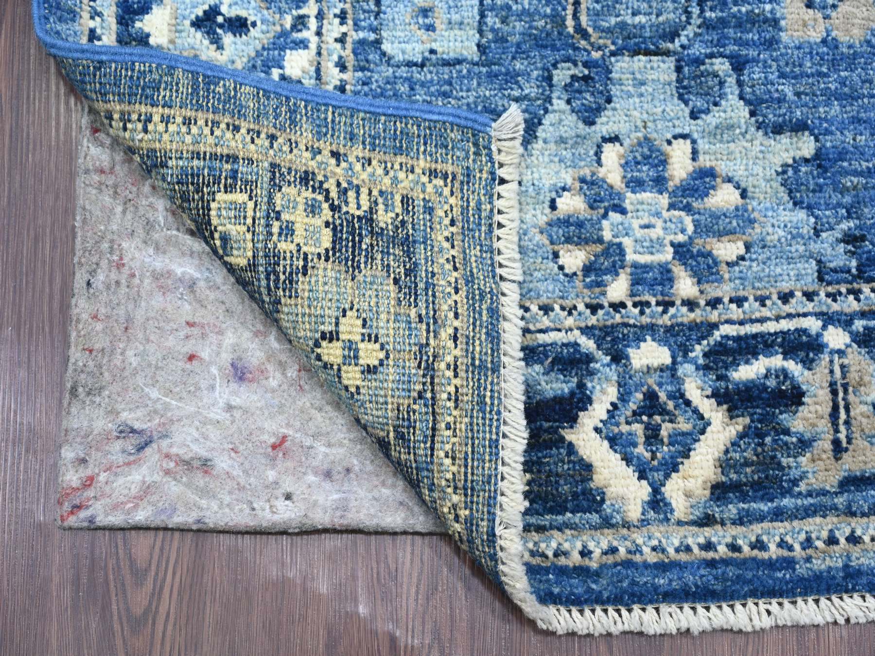Blue 2'9" x 16'8" Oushak And Peshawar Hand knotted Wool Rug - Sku: O021690