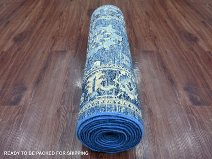 Blue 2'9" x 16'8" Oushak And Peshawar Hand knotted Wool Rug - Sku: O021690