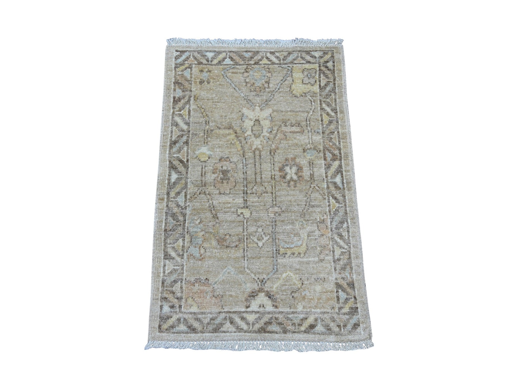 Brown 1'11" x 3'1" Oushak And Peshawar Hand knotted Wool Rug - Sku: O021695