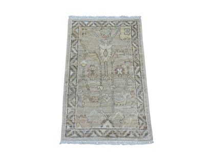 Brown 1'11" x 3'1" Oushak And Peshawar Hand knotted Wool Rug - Sku: O021695